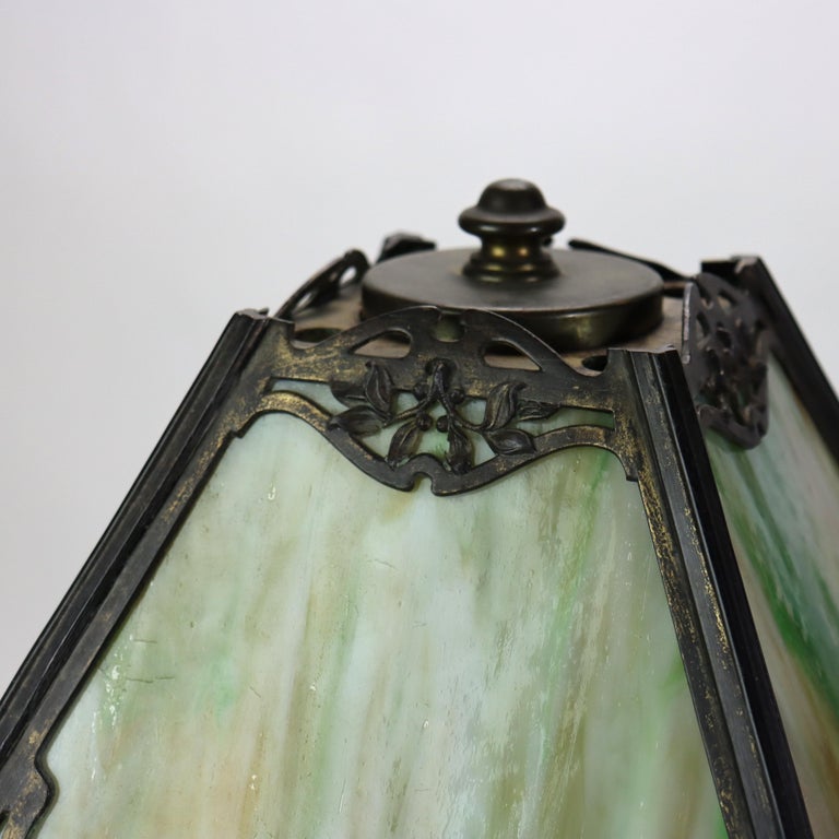 Antique Wilkinson Arts & Crafts 4 Panel Slag Glass Table Lamp Unsigned