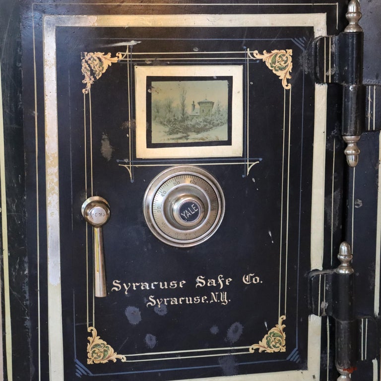 Syracuse Safe Co. Yale Steel Combination Lock Safe with Painted Scene c1890