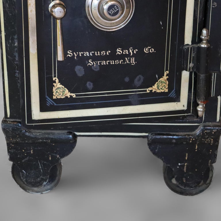Syracuse Safe Co. Yale Steel Combination Lock Safe with Painted Scene c1890