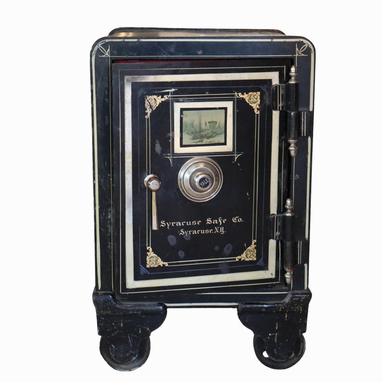 Syracuse Safe Co. Yale Steel Combination Lock Safe with Painted Scene c1890