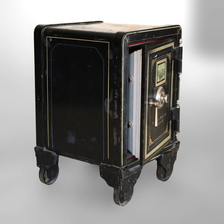 Syracuse Safe Co. Yale Steel Combination Lock Safe with Painted Scene c1890
