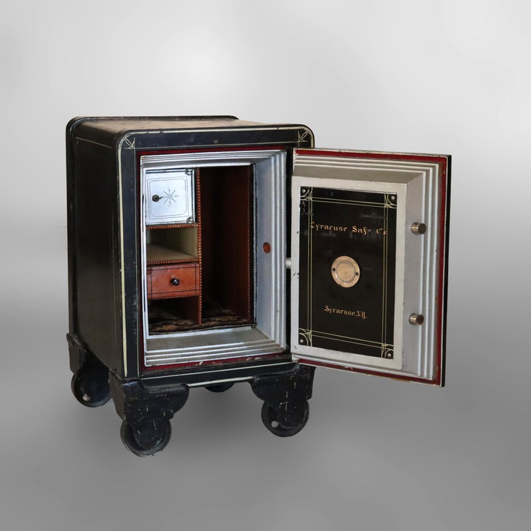 Syracuse Safe Co. Yale Steel Combination Lock Safe with Painted Scene c1890