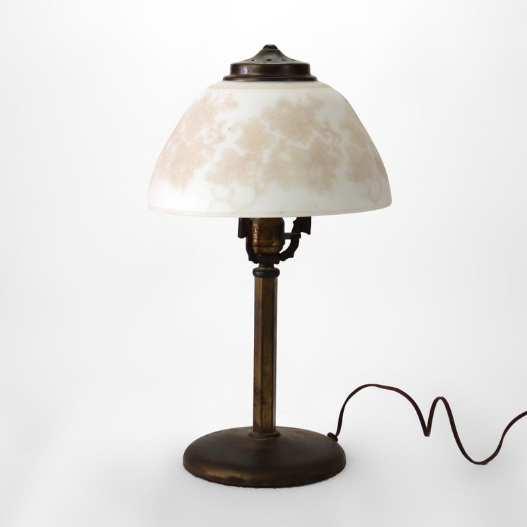 Antique Pittsburg Table Lamp with Floral Acid Etched Glass Shade c1920