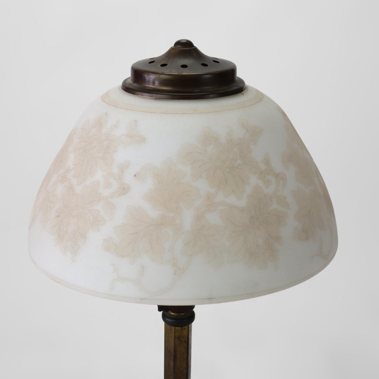 Antique Pittsburg Table Lamp with Floral Acid Etched Glass Shade c1920