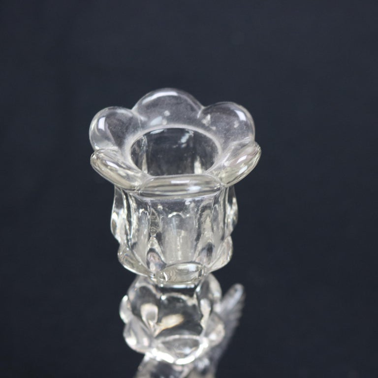 Four Antique Figural Dolphin Fish Sandwich Glass Candlesticks C1930