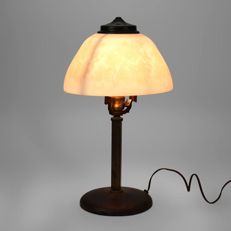 Antique Pittsburg Table Lamp with Floral Acid Etched Glass Shade c1920
