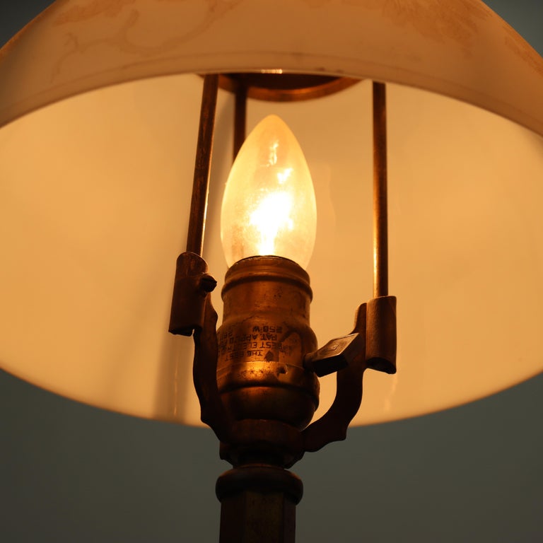Antique Pittsburg Table Lamp with Floral Acid Etched Glass Shade c1920
