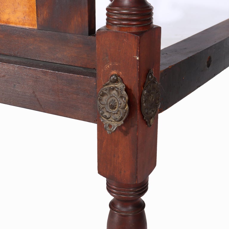 Antique Sheraton Flame Mahogany & Birdseye Maple Pencil Post Bed Frame c1830