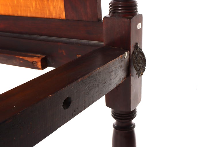 Antique Sheraton Flame Mahogany & Birdseye Maple Pencil Post Bed Frame c1830