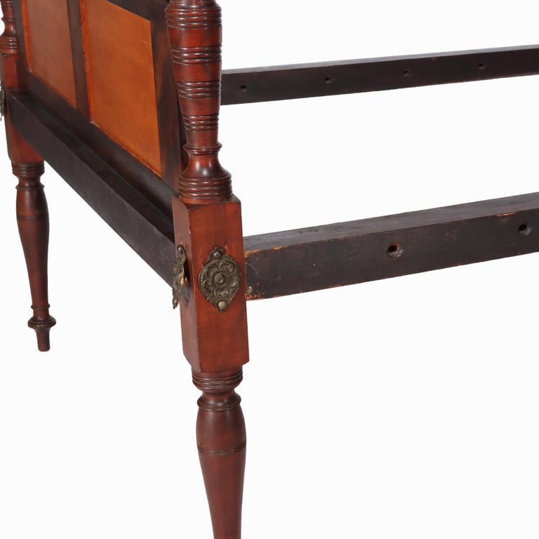 Antique Sheraton Flame Mahogany & Birdseye Maple Pencil Post Bed Frame c1830