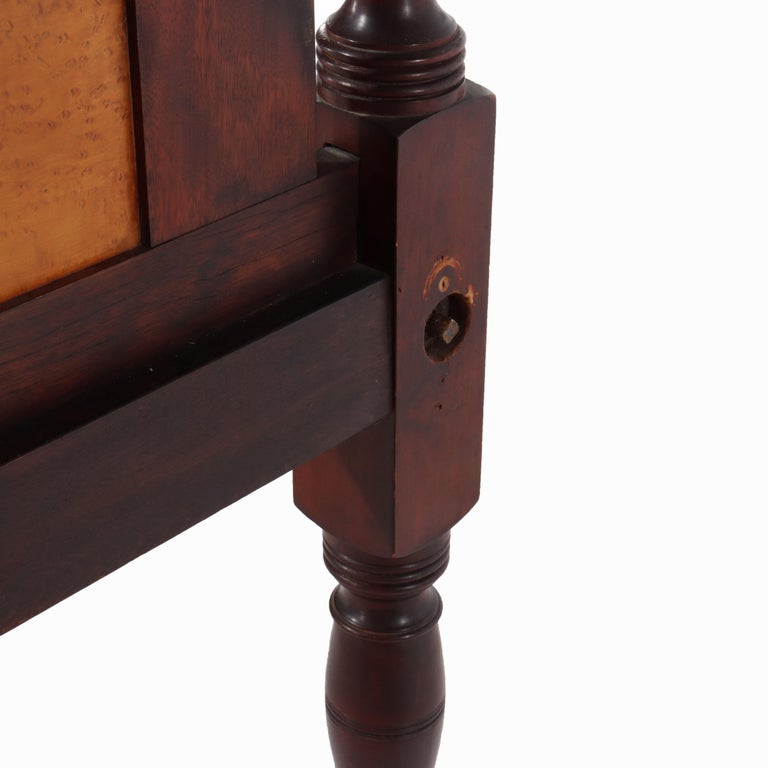 Antique Sheraton Flame Mahogany & Birdseye Maple Pencil Post Bed Frame c1830