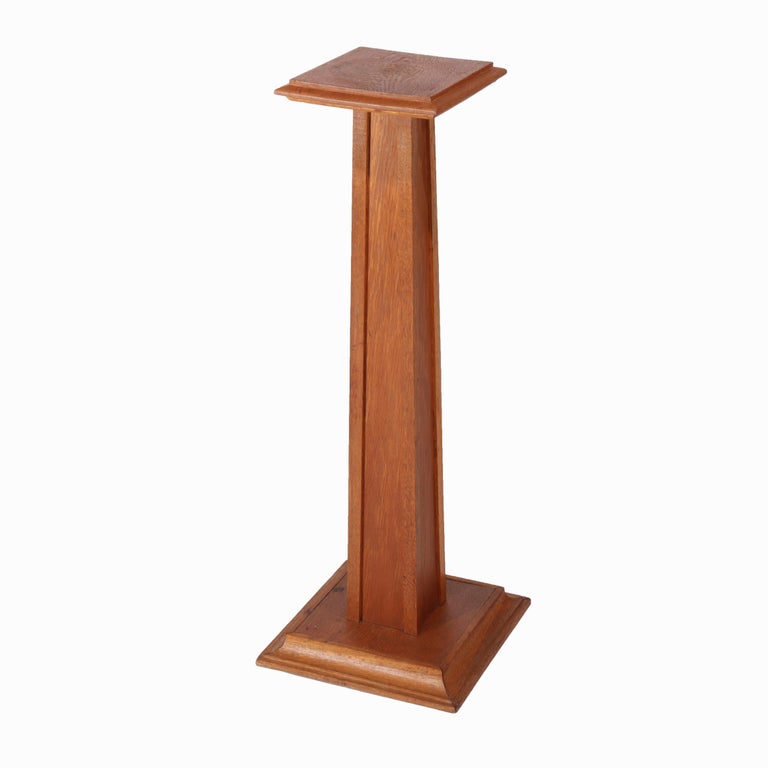 Antique Arts & Crafts Oak Sculpture Display Pedestal C1920