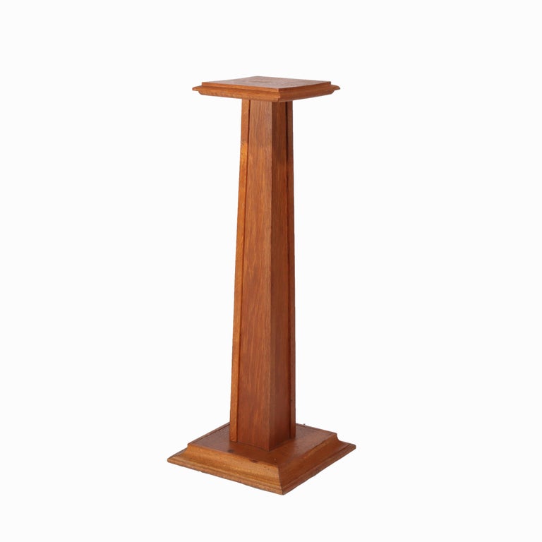 Antique Arts & Crafts Oak Sculpture Display Pedestal C1920
