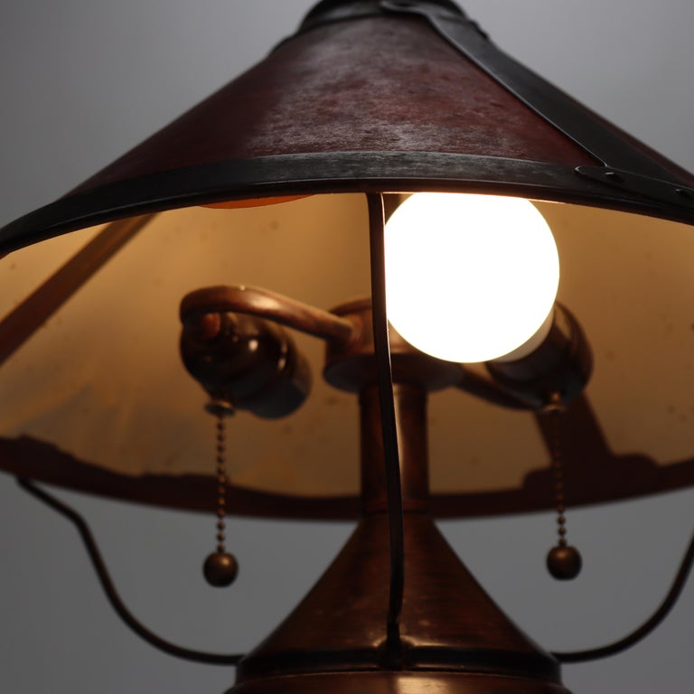 Vintage Dirk Van Erp School Bronze Table Lamp with Mica Shade Unsigned