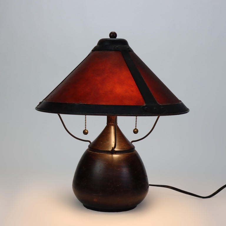 Vintage Dirk Van Erp School Bronze Table Lamp with Mica Shade Unsigned