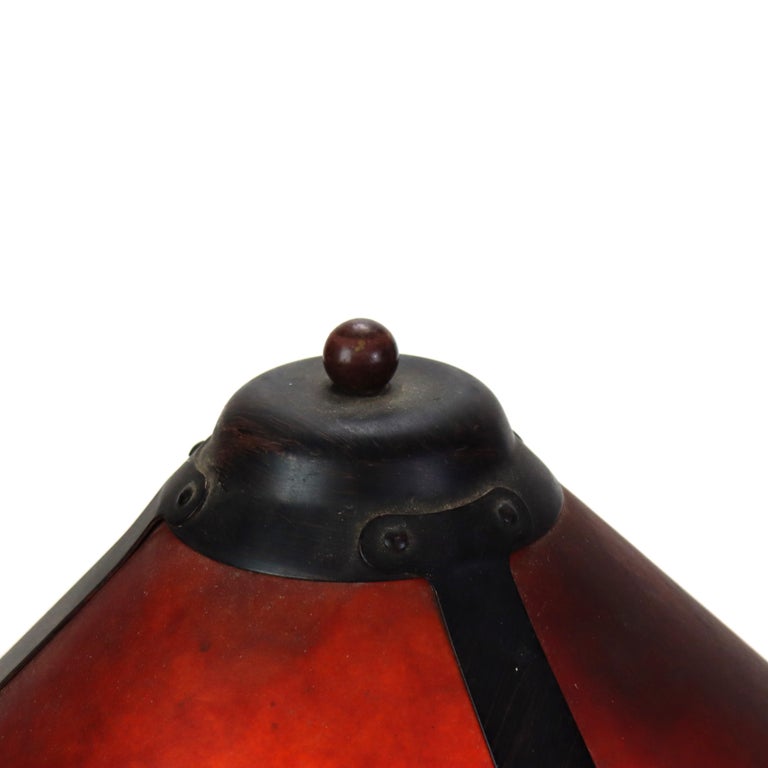 Vintage Dirk Van Erp School Bronze Table Lamp with Mica Shade Unsigned
