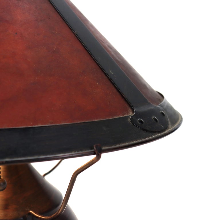 Vintage Dirk Van Erp School Bronze Table Lamp with Mica Shade Unsigned