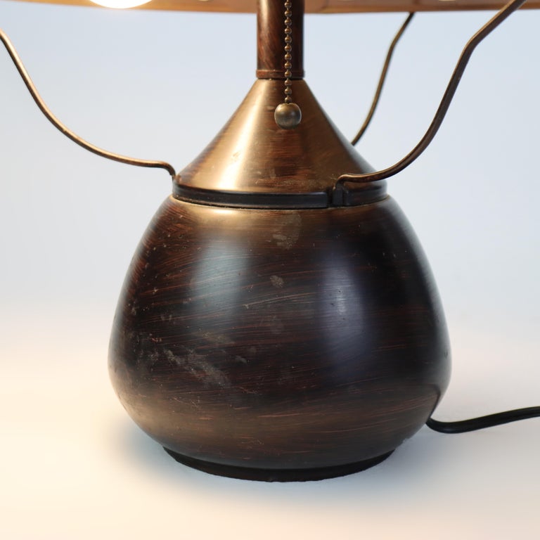Vintage Dirk Van Erp School Bronze Table Lamp with Mica Shade Unsigned