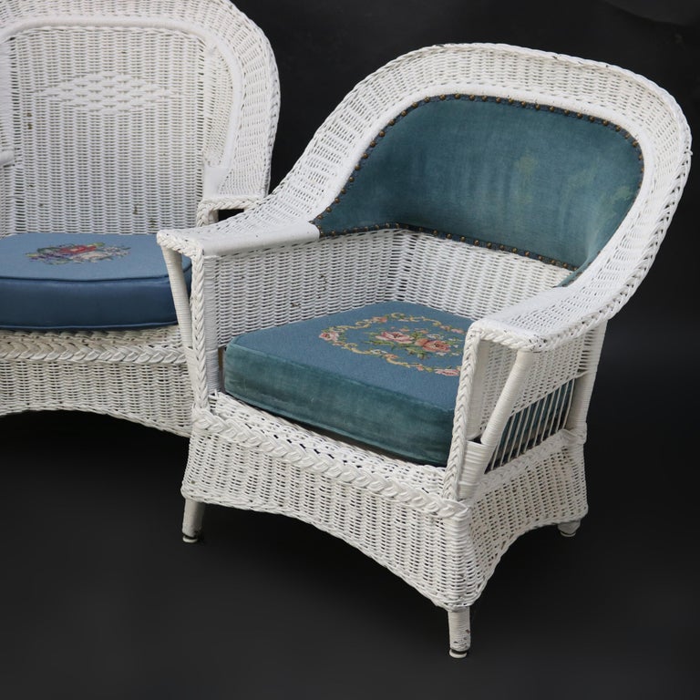 Three Heywood-Wakefield Bar Harbor Style Wicker Chairs C1920