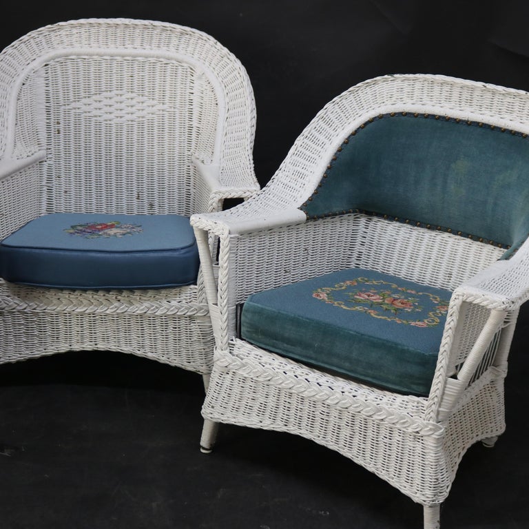 Three Heywood-Wakefield Bar Harbor Style Wicker Chairs C1920