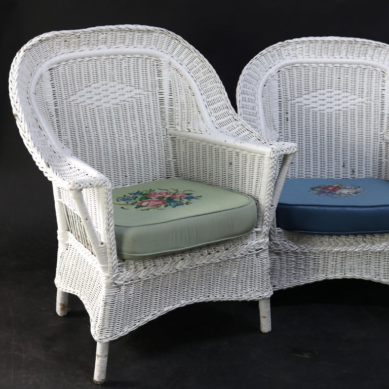 Three Heywood-Wakefield Bar Harbor Style Wicker Chairs C1920