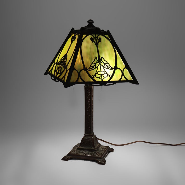 Antique Wilkinson Arts & Crafts Four-Panel Slag Glass Table Lamp c1920