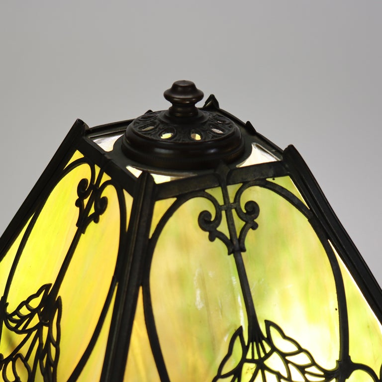 Antique Wilkinson Arts & Crafts Four-Panel Slag Glass Table Lamp c1920