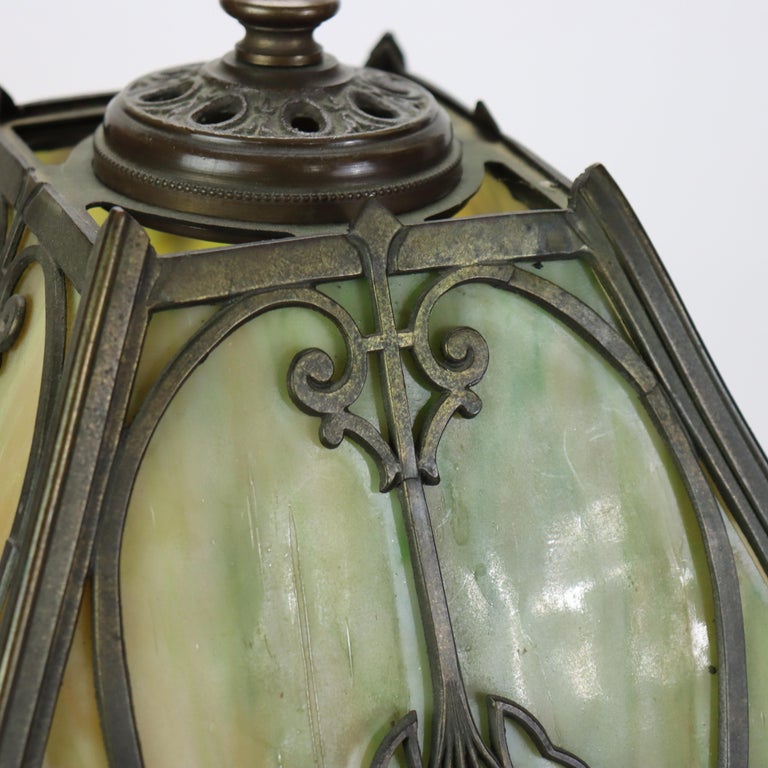Antique Wilkinson Arts & Crafts Four-Panel Slag Glass Table Lamp c1920