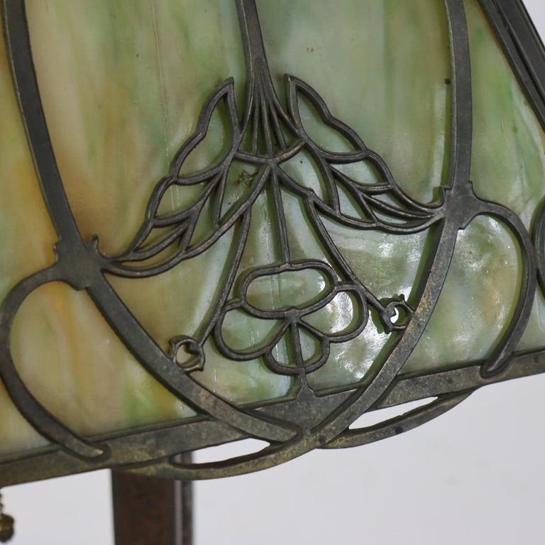 Antique Wilkinson Arts & Crafts Four-Panel Slag Glass Table Lamp c1920