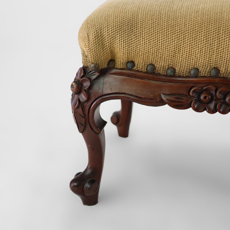 Antique Louis XIV Style Carved Walnut & Tapestry Footstool C1890