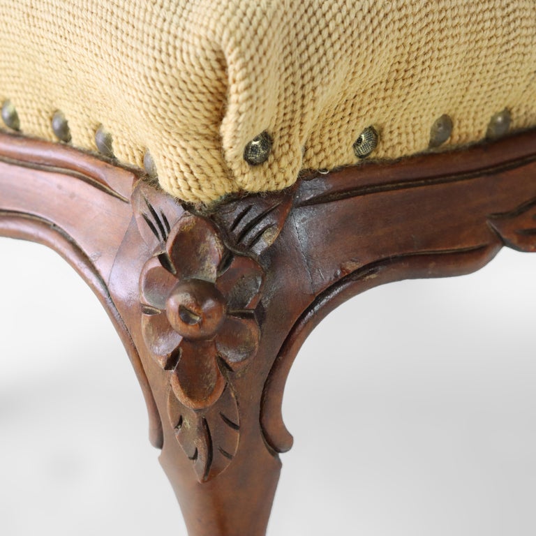 Antique Louis XIV Style Carved Walnut & Tapestry Footstool C1890