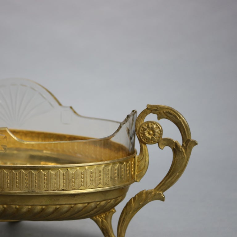 Antique Neoclassical Silver Plate Gold Washed & Crystal Glass Center Bowl, c1900