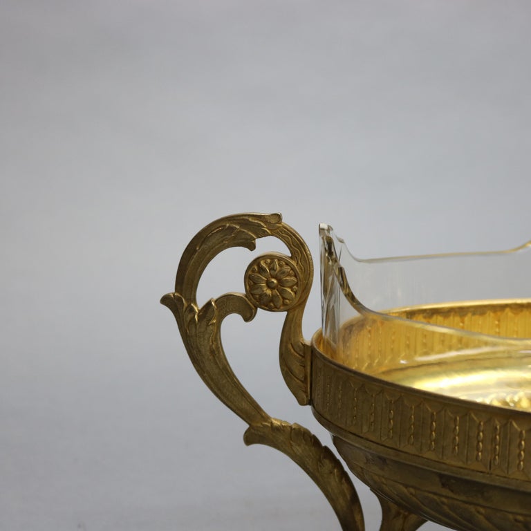 Antique Neoclassical Silver Plate Gold Washed & Crystal Glass Center Bowl, c1900