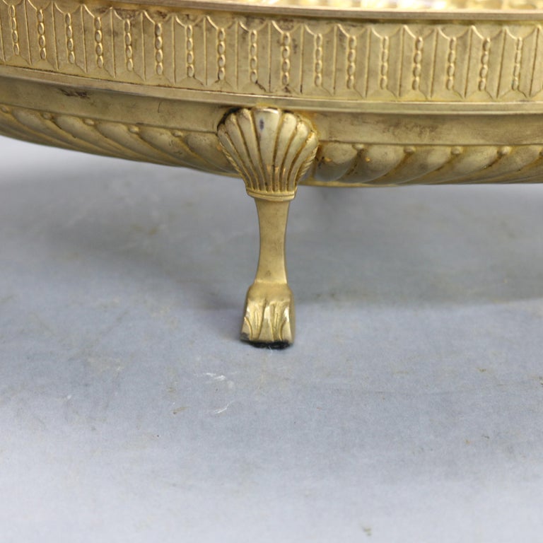Antique Neoclassical Silver Plate Gold Washed & Crystal Glass Center Bowl, c1900