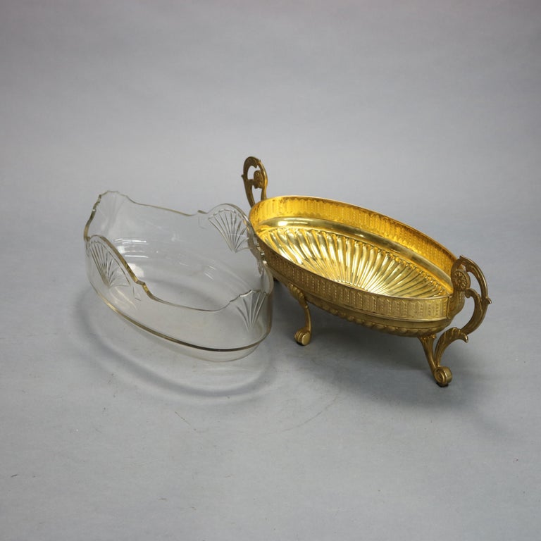 Antique Neoclassical Silver Plate Gold Washed & Crystal Glass Center Bowl, c1900