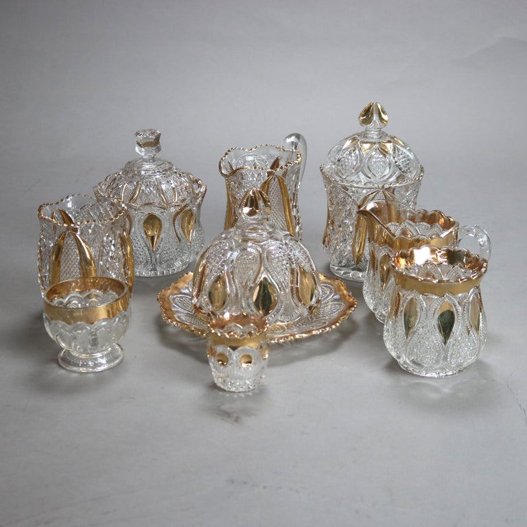 Ten Piece Antique Gold Flashed Pressed Glass Dinner Set C1930
