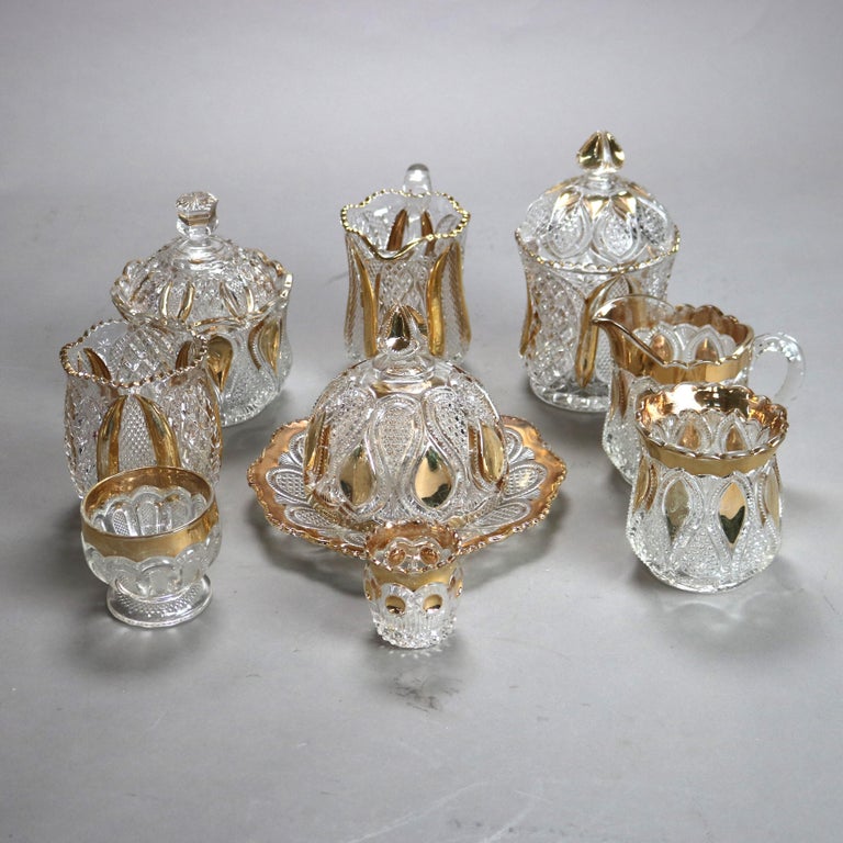 Ten Piece Antique Gold Flashed Pressed Glass Dinner Set C1930