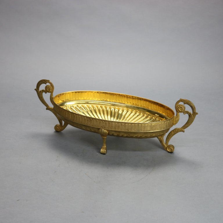Antique Neoclassical Silver Plate Gold Washed & Crystal Glass Center Bowl, c1900