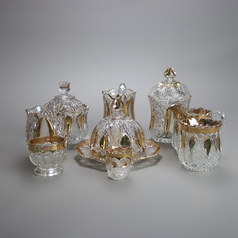 Ten Piece Antique Gold Flashed Pressed Glass Dinner Set C1930