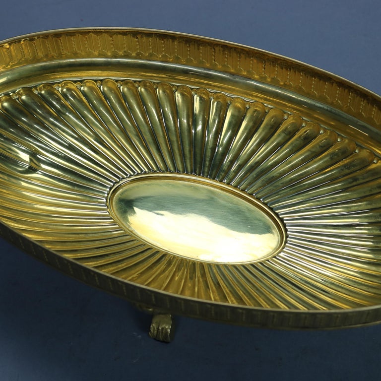 Antique Neoclassical Silver Plate Gold Washed & Crystal Glass Center Bowl, c1900