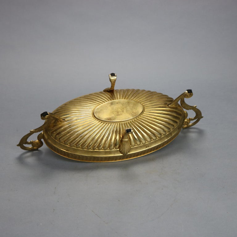 Antique Neoclassical Silver Plate Gold Washed & Crystal Glass Center Bowl, c1900