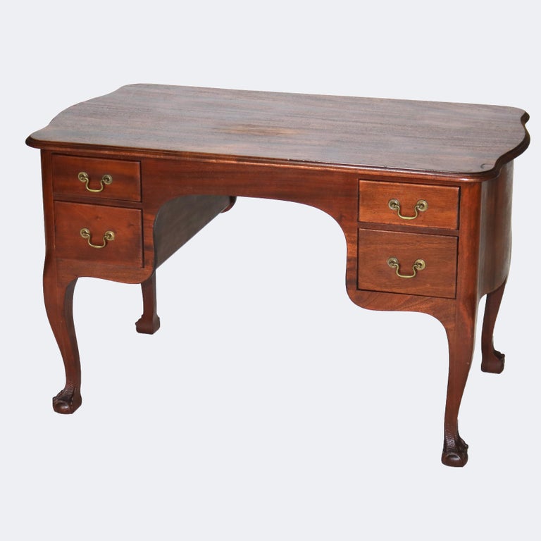 Antique RJ Horner Mahogany Serpentine Bombay Style Desk with Claw & Ball Feet