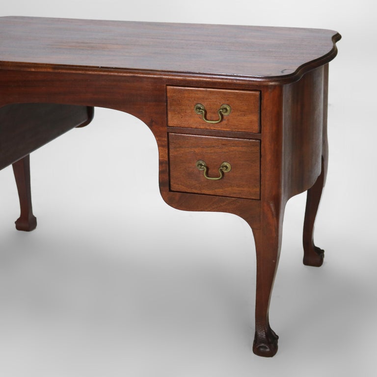 Antique RJ Horner Mahogany Serpentine Bombay Style Desk with Claw & Ball Feet