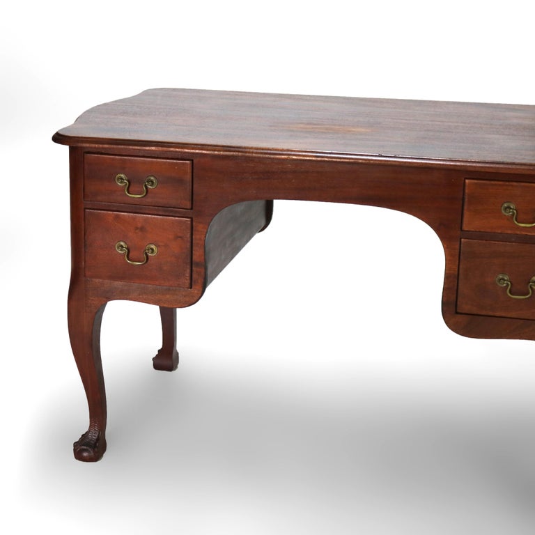 Antique RJ Horner Mahogany Serpentine Bombay Style Desk with Claw & Ball Feet