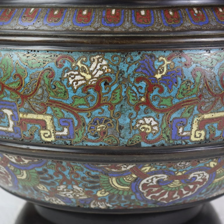 Antique Chinese Enameled Floor Vase With Removable c1930