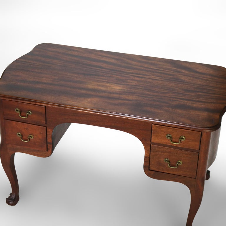 Antique RJ Horner Mahogany Serpentine Bombay Style Desk with Claw & Ball Feet