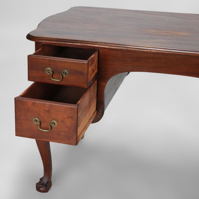 Antique RJ Horner Mahogany Serpentine Bombay Style Desk with Claw & Ball Feet