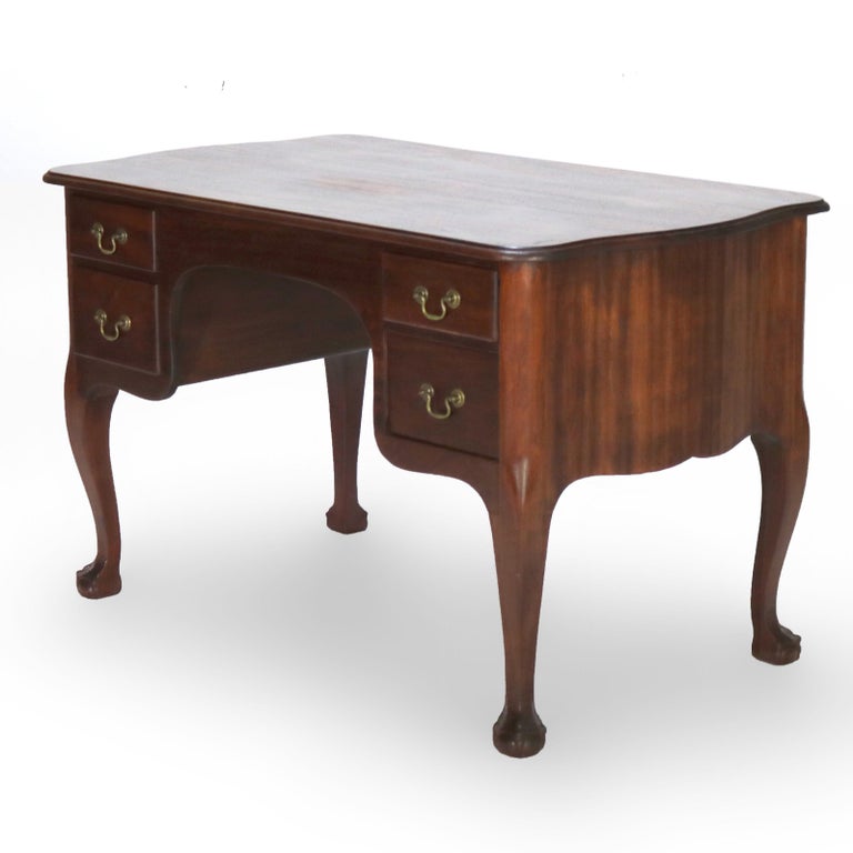 Antique RJ Horner Mahogany Serpentine Bombay Style Desk with Claw & Ball Feet