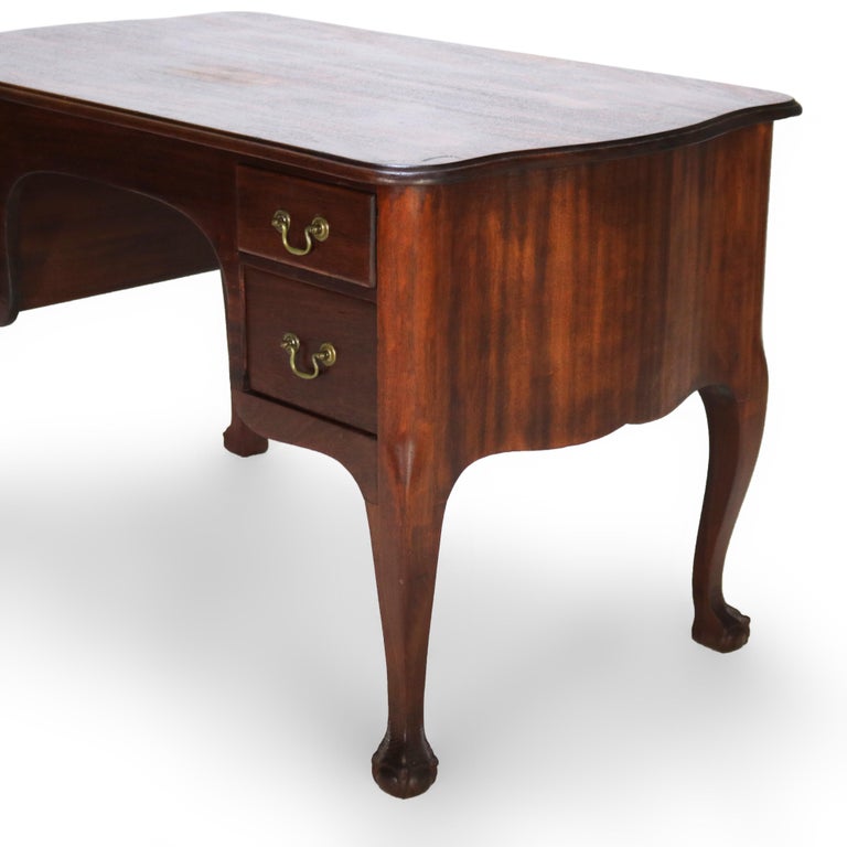 Antique RJ Horner Mahogany Serpentine Bombay Style Desk with Claw & Ball Feet