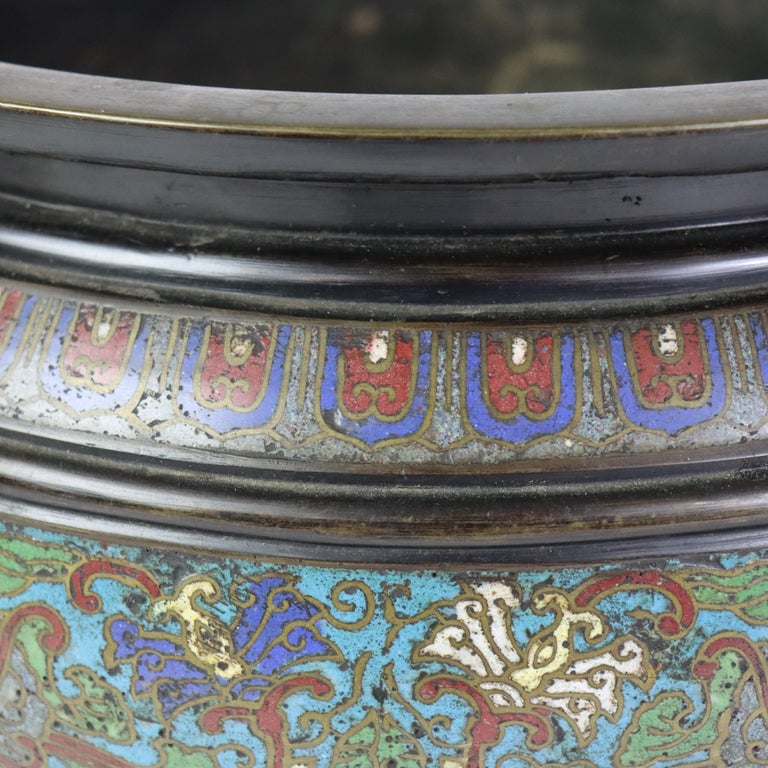 Antique Chinese Enameled Floor Vase With Removable c1930